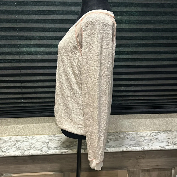 Gibson‎ Women’s Tan w Orange Stitching LS Lightweight Chiffon Accents Top Large - Picture 3 of 11